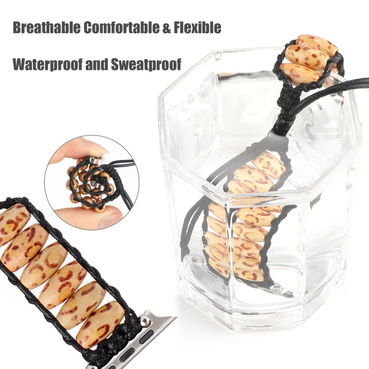 Wooden Bead Watch Band For Apple Watch Series 9&8&7 41mm / SE 3&SE 2&6&SE&5&4 40mm / 3&2&1 38mm(Light Leopard Print) by bashfashion