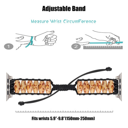Wooden Bead Watch Band For Apple Watch Series 9&8&7 41mm / SE 3&SE 2&6&SE&5&4 40mm / 3&2&1 38mm(Light Leopard Print) by bashfashion