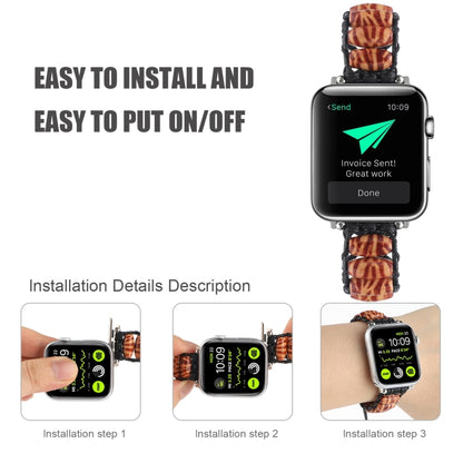 Wooden Bead Watch Band For Apple Watch Series 9&8&7 41mm / SE 3&SE 2&6&SE&5&4 40mm / 3&2&1 38mm(Deep Leopard Print) by bashfashion