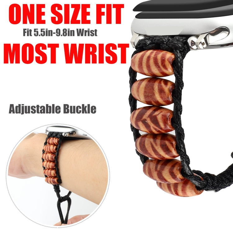 Wooden Bead Watch Band For Apple Watch Series 9&8&7 41mm / SE 3&SE 2&6&SE&5&4 40mm / 3&2&1 38mm(Deep Leopard Print) by bashfashion