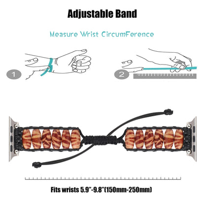 Wooden Bead Watch Band For Apple Watch Series 9&8&7 41mm / SE 3&SE 2&6&SE&5&4 40mm / 3&2&1 38mm(Deep Leopard Print) by bashfashion