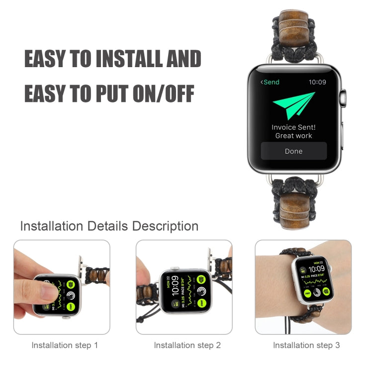 Wooden Bead Watch Band For Apple Watch Series 9&8&7 41mm / SE 3&SE 2&6&SE&5&4 40mm / 3&2&1 38mm(Dark Brown) by bashfashion