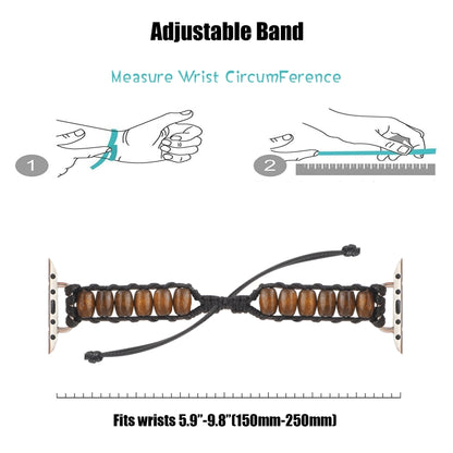 Wooden Bead Watch Band For Apple Watch Series 9&8&7 41mm / SE 3&SE 2&6&SE&5&4 40mm / 3&2&1 38mm(Dark Brown) by bashfashion