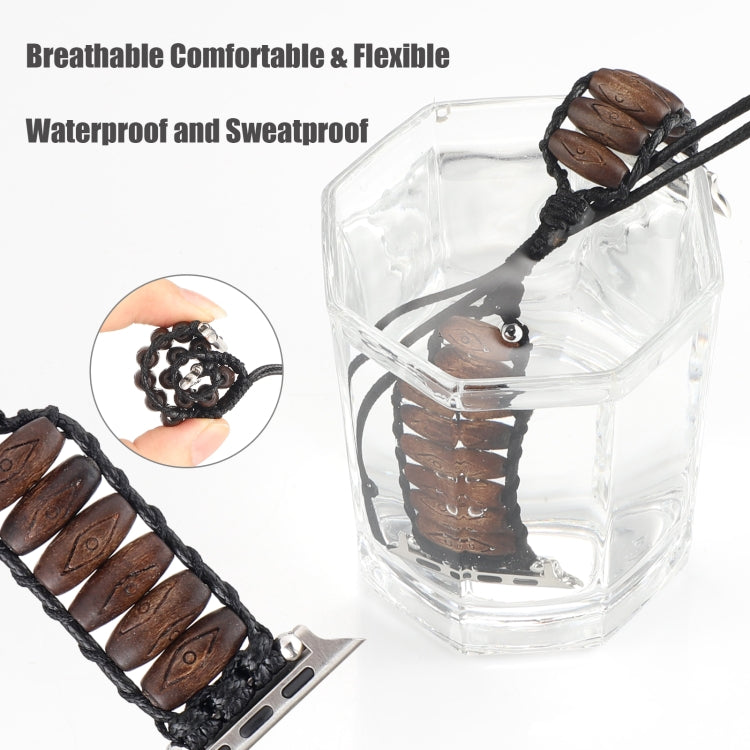 Wooden Bead Watch Band For Apple Watch Series 9&8&7 41mm / SE 3&SE 2&6&SE&5&4 40mm / 3&2&1 38mm(Dark Brown Diamond Eyes) by bashfashion