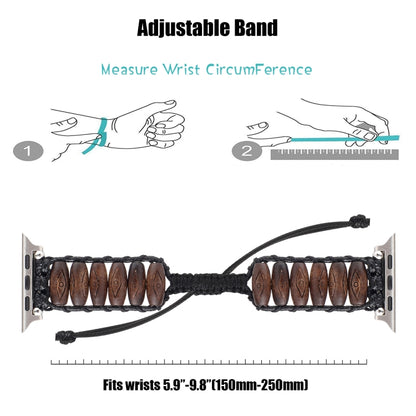 Wooden Bead Watch Band For Apple Watch Series 9&8&7 41mm / SE 3&SE 2&6&SE&5&4 40mm / 3&2&1 38mm(Dark Brown Diamond Eyes) by bashfashion