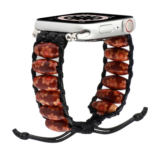 Wooden Bead Watch Band For Apple Watch Series 9&8&7 41mm / SE 3&SE 2&6&SE&5&4 40mm / 3&2&1 38mm(Double Flower) by bashfashion