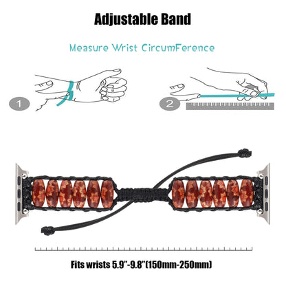 Wooden Bead Watch Band For Apple Watch Series 9&8&7 41mm / SE 3&SE 2&6&SE&5&4 40mm / 3&2&1 38mm(Double Flower) by bashfashion