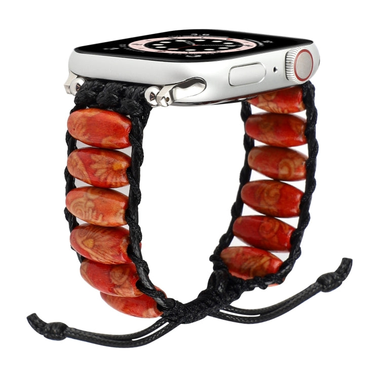 Wooden Bead Watch Band For Apple Watch Series 9&8&7 41mm / SE 3&SE 2&6&SE&5&4 40mm / 3&2&1 38mm(Indian Feather) by bashfashion