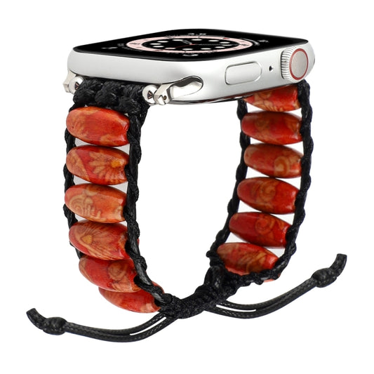 Wooden Bead Watch Band For Apple Watch Series 9&8&7 41mm / SE 3&SE 2&6&SE&5&4 40mm / 3&2&1 38mm(Indian Feather) by bashfashion