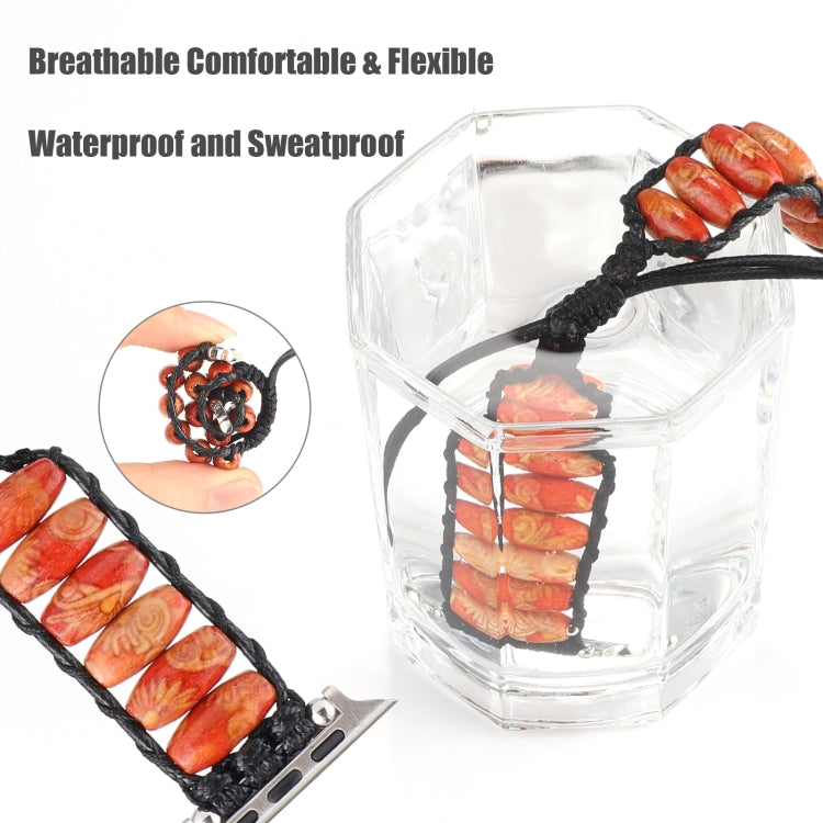 Wooden Bead Watch Band For Apple Watch Series 9&8&7 41mm / SE 3&SE 2&6&SE&5&4 40mm / 3&2&1 38mm(Indian Feather) by bashfashion