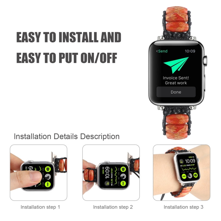 Wooden Bead Watch Band For Apple Watch Series 9&8&7 41mm / SE 3&SE 2&6&SE&5&4 40mm / 3&2&1 38mm(Indian Feather) by bashfashion