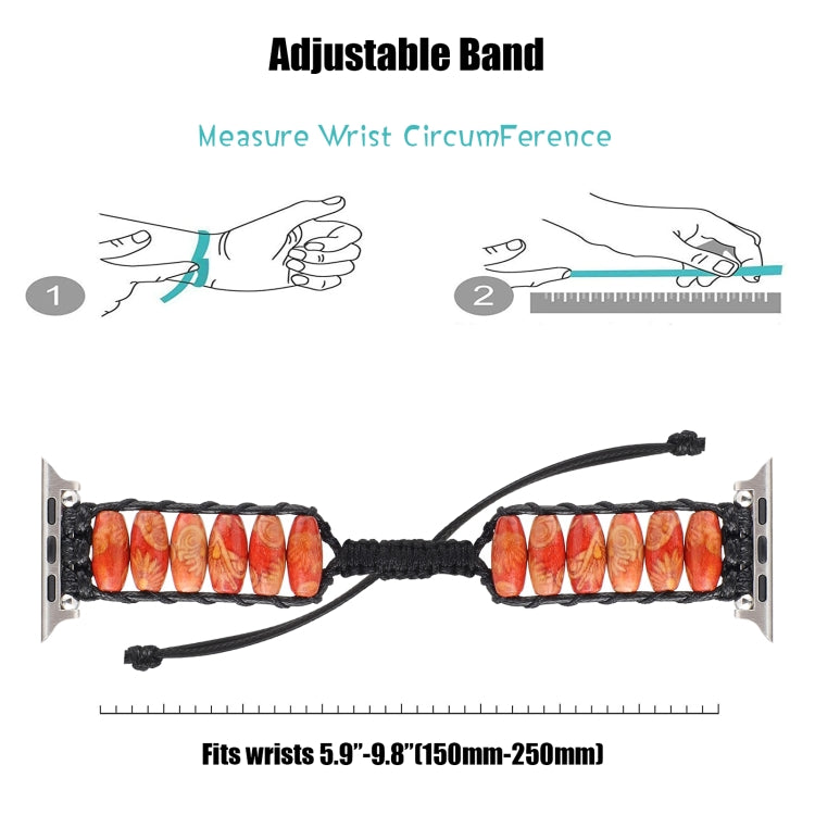 Wooden Bead Watch Band For Apple Watch Series 9&8&7 41mm / SE 3&SE 2&6&SE&5&4 40mm / 3&2&1 38mm(Indian Feather) by bashfashion