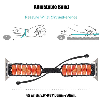 Wooden Bead Watch Band For Apple Watch Series 9&8&7 41mm / SE 3&SE 2&6&SE&5&4 40mm / 3&2&1 38mm(Indian Feather) by bashfashion