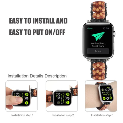 Wooden Bead Watch Band For Apple Watch Series 9&8&7 41mm / SE 3&SE 2&6&SE&5&4 40mm / 3&2&1 38mm(Football Pattern) by bashfashion