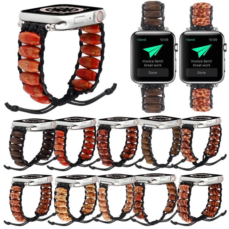 Wooden Bead Watch Band For Apple Watch Series 9&8&7 41mm / SE 3&SE 2&6&SE&5&4 40mm / 3&2&1 38mm(Deep Leopard Print) by bashfashion