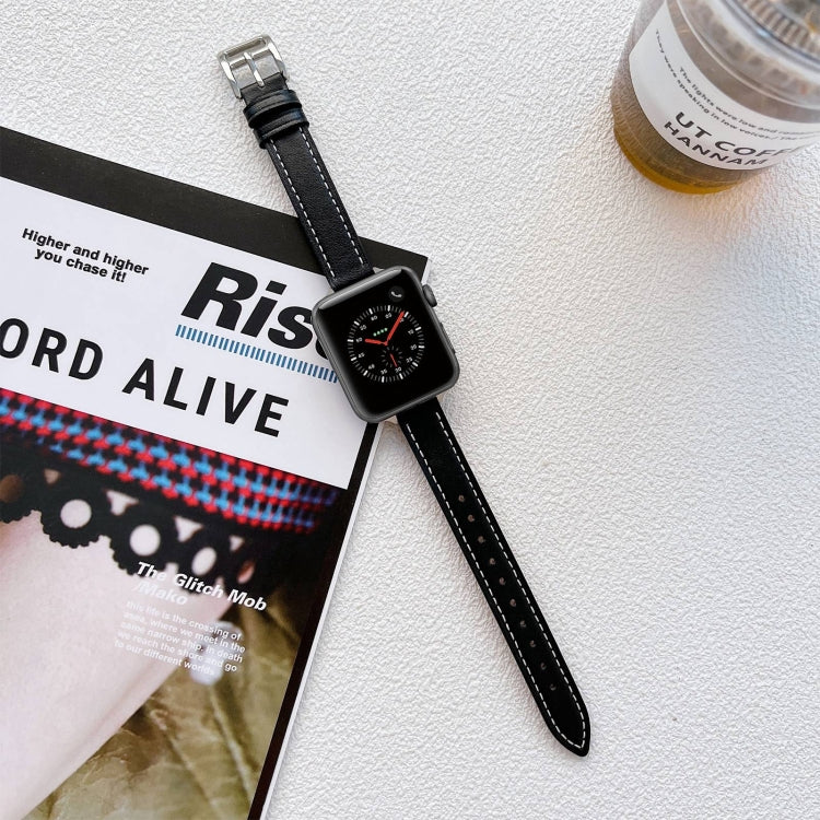 Leather Watch Band For Apple Watch Series 9&8&7 41mm / SE 3&SE 2&6&SE&5&4 40mm / 3&2&1 38mm(Black) by bashfashion