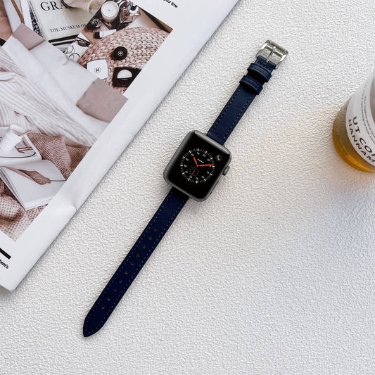 Leather Watch Band For Apple Watch Series 9&8&7 41mm / SE 3&SE 2&6&SE&5&4 40mm / 3&2&1 38mm(Dark Blue) by bashfashion