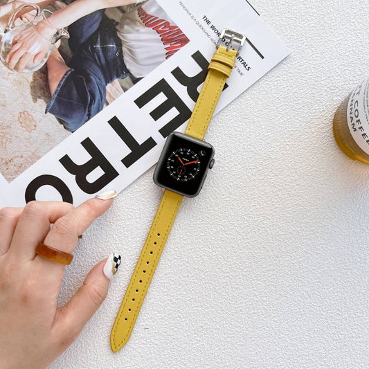 Leather Watch Band For Apple Watch Series 9&8&7 41mm / SE 3&SE 2&6&SE&5&4 40mm / 3&2&1 38mm(Yellow) by bashfashion