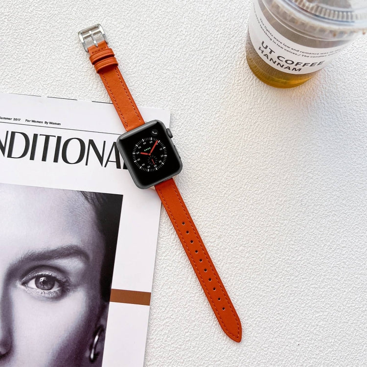 Leather Watch Band For Apple Watch Ultra 49mm&Watch Ultra 2 49mm / Series 9&8&7 45mm / SE 3&SE 2&6&SE&5&4 44mm / 3&2&1 42mm(Orange) by bashfashion
