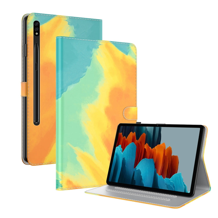 For Samsung Galaxy Tab S8 / Tab S7 Watercolor Pattern Flip Leather Tablet Case(Autumn Leaves) by bashfashion