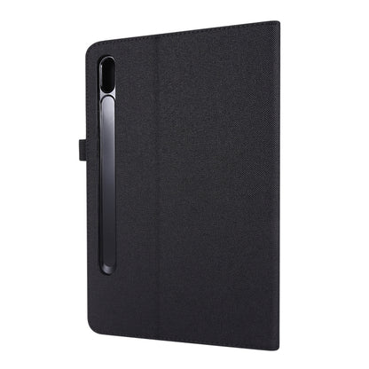 For Samsung Galaxy Tab S8 Ultra Horizontal Flip Fabric Leather Tablet Case with Card Slots & Holder(Black) by bashfashion
