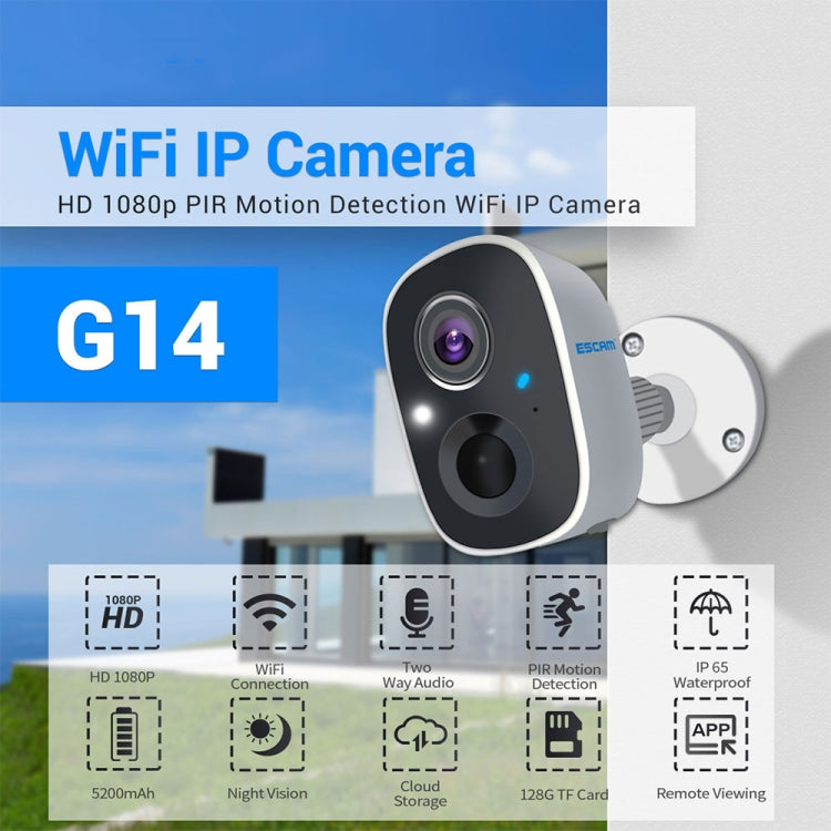 ESCAM G14 Rechargeable 1080P Full HD AI Recognition Infrared Night Vision WiFi Camera by ESCAM
