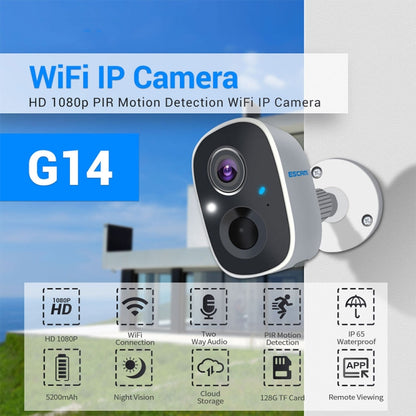 ESCAM G14 Rechargeable 1080P Full HD AI Recognition Infrared Night Vision WiFi Camera by ESCAM