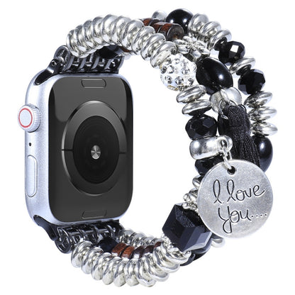 Tassel Beaded Watch Band For Apple Watch Series 9&8&7 41mm / SE 3&SE 2&6&SE&5&4 40mm / 3&2&1 38mm(Black) by bashfashion