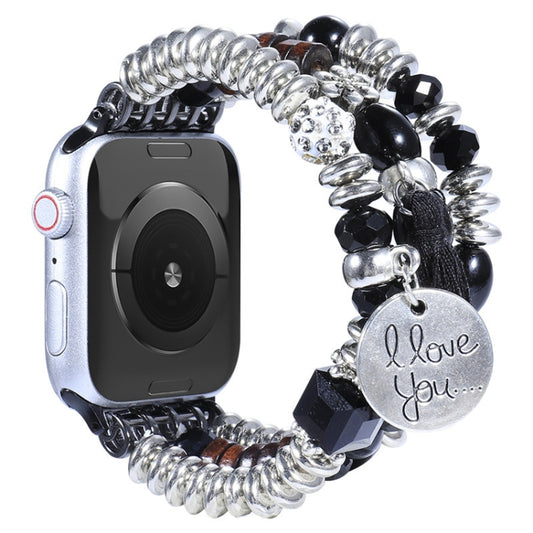 Tassel Beaded Watch Band For Apple Watch Series 9&8&7 41mm / SE 3&SE 2&6&SE&5&4 40mm / 3&2&1 38mm(Black) by bashfashion
