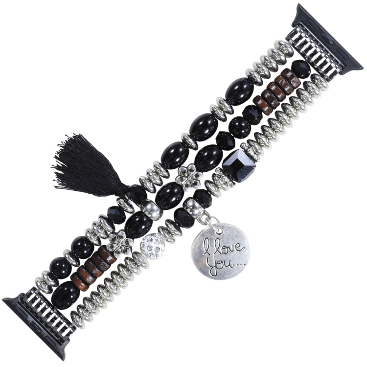 Tassel Beaded Watch Band For Apple Watch Series 9&8&7 41mm / SE 3&SE 2&6&SE&5&4 40mm / 3&2&1 38mm(Black) by bashfashion