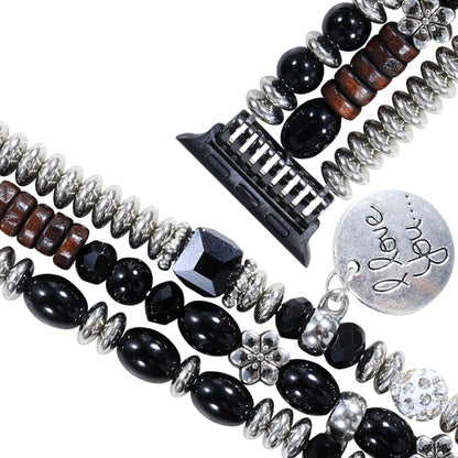 Tassel Beaded Watch Band For Apple Watch Series 9&8&7 41mm / SE 3&SE 2&6&SE&5&4 40mm / 3&2&1 38mm(Black) by bashfashion