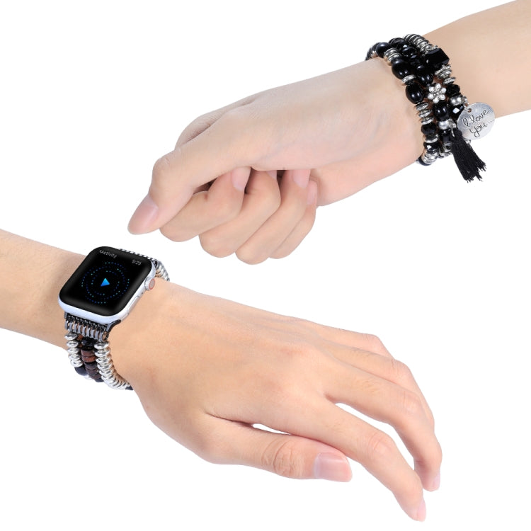 Tassel Beaded Watch Band For Apple Watch Series 9&8&7 41mm / SE 3&SE 2&6&SE&5&4 40mm / 3&2&1 38mm(Black) by bashfashion