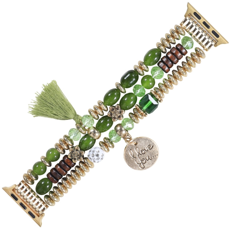 Tassel Beaded Watch Band For Apple Watch Series 9&8&7 41mm / SE 3&SE 2&6&SE&5&4 40mm / 3&2&1 38mm(Green) by bashfashion