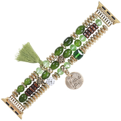 Tassel Beaded Watch Band For Apple Watch Series 9&8&7 41mm / SE 3&SE 2&6&SE&5&4 40mm / 3&2&1 38mm(Green) by bashfashion