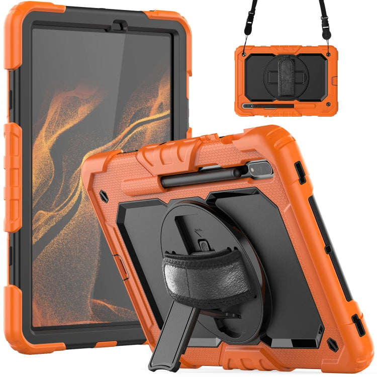 For Samsung Galaxy Tab S8 11 inch SM-X700 Silicone + PC Tablet Case with Shoulder Strap(Orange+Black) by bashfashion
