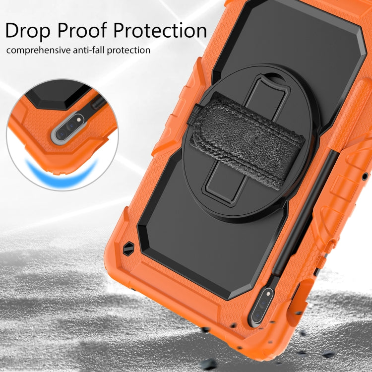 For Samsung Galaxy Tab S8 11 inch SM-X700 Silicone + PC Tablet Case with Shoulder Strap(Orange+Black) by bashfashion