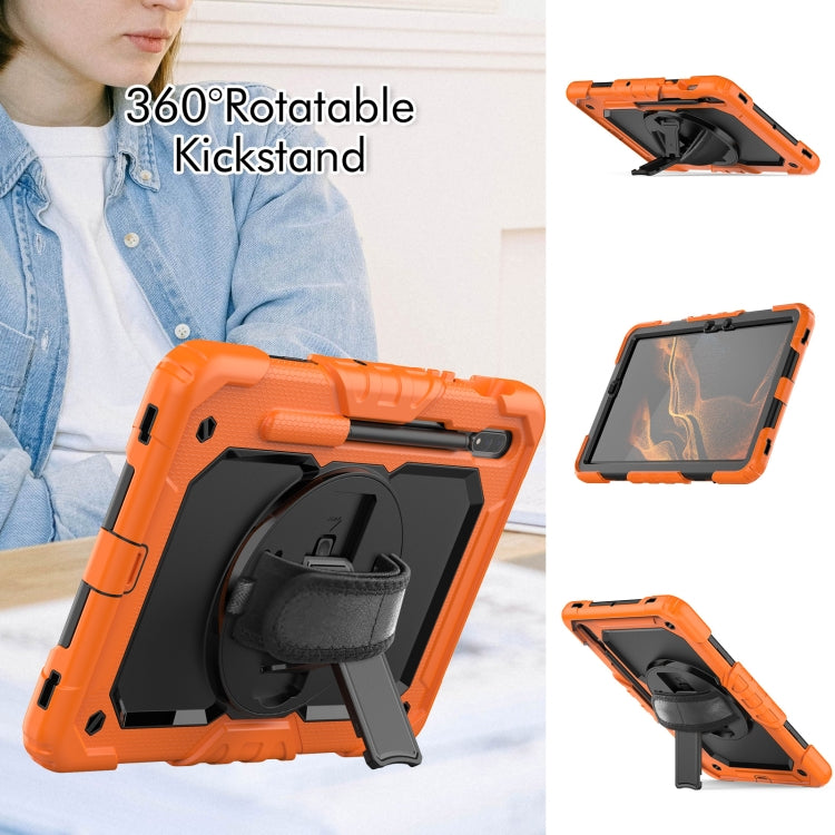 For Samsung Galaxy Tab S8 11 inch SM-X700 Silicone + PC Tablet Case with Shoulder Strap(Orange+Black) by bashfashion