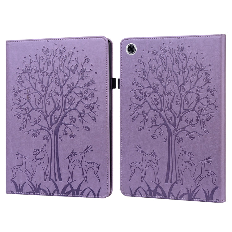 For Samsung Galaxy Tab A8 10.5 2021 SM-X200 / SM-X205 Tree & Deer Pattern Pressed Printing Leather Tablet Case(Purple) by bashfashion
