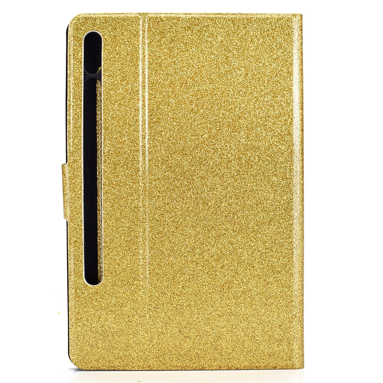For Samsung Galaxy Tab S8 / S7 Varnish Glitter Powder Smart Leather Tablet Case(Yellow) by bashfashion