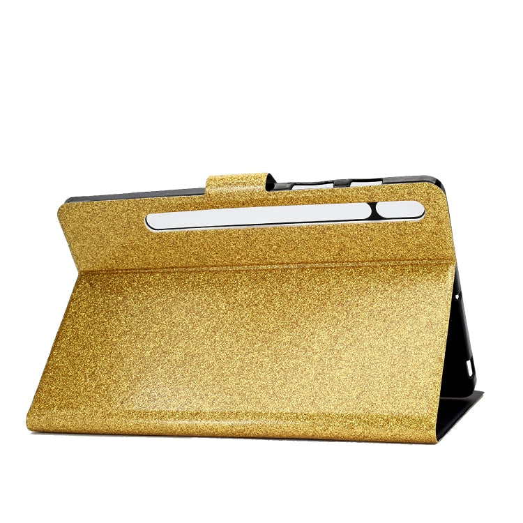 For Samsung Galaxy Tab S8 / S7 Varnish Glitter Powder Smart Leather Tablet Case(Yellow) by bashfashion