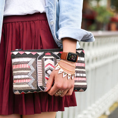 Polyester Nylon Watch Band For Apple Watch Ultra 49mm&Watch Ultra 2 49mm / Series 9&8&7 45mm / SE 3&SE 2&6&SE&5&4 44mm / 3&2&1 42mm(Orange Red) by bashfashion