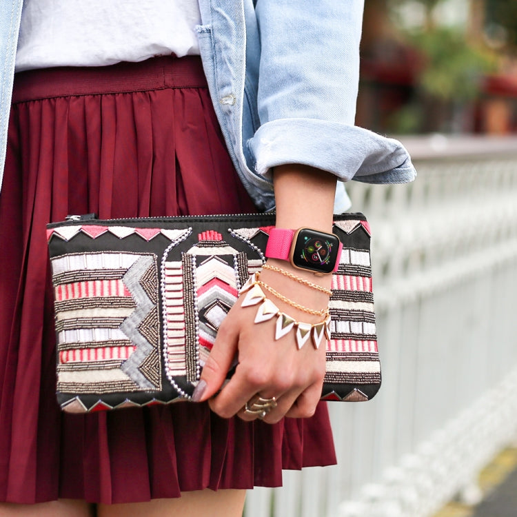 Polyester Nylon Watch Band For Apple Watch Ultra 49mm&Watch Ultra 2 49mm / Series 9&8&7 45mm / SE 3&SE 2&6&SE&5&4 44mm / 3&2&1 42mm(Peach Red) by bashfashion