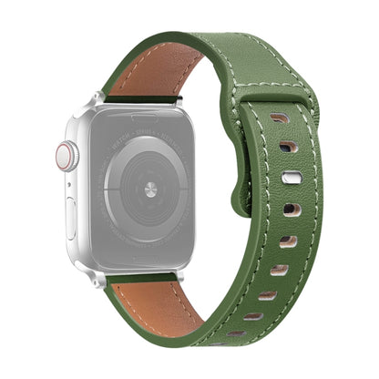 Butterfly Buckle Cowhide Leather Watch Band For Apple Watch Series 9&8&7 41mm / SE 3&SE 2&6&SE&5&4 40mm / 3&2&1 38mm(Grass Green) by bashfashion