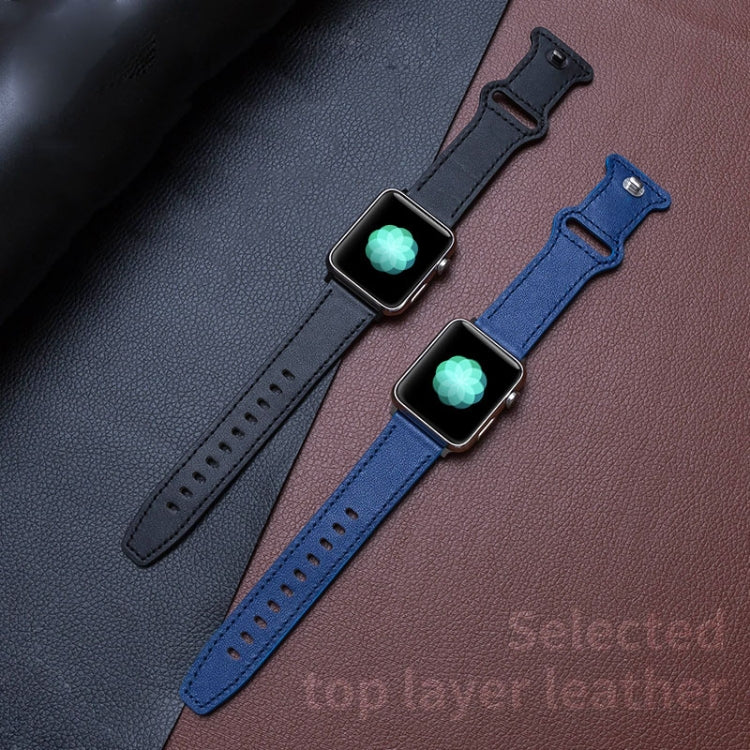 Butterfly Buckle Cowhide Leather Watch Band For Apple Watch Series 9&8&7 41mm / SE 3&SE 2&6&SE&5&4 40mm / 3&2&1 38mm(Grass Green) by bashfashion