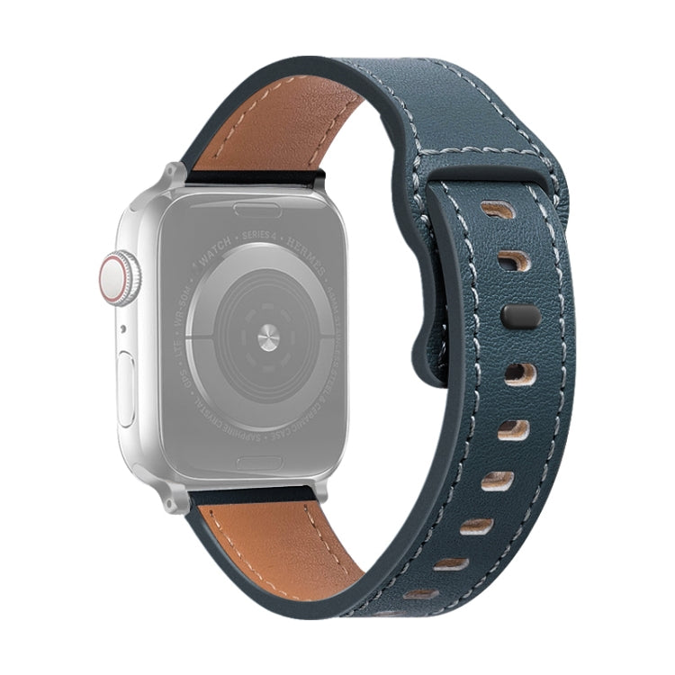 Butterfly Buckle Cowhide Leather Watch Band For Apple Watch Ultra 49mm&Watch Ultra 2 49mm / Series 9&8&7 45mm / SE 3&SE 2&6&SE&5&4 44mm / 3&2&1 42mm(Cyan) by bashfashion