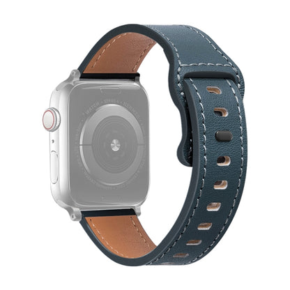 Butterfly Buckle Cowhide Leather Watch Band For Apple Watch Ultra 49mm&Watch Ultra 2 49mm / Series 9&8&7 45mm / SE 3&SE 2&6&SE&5&4 44mm / 3&2&1 42mm(Cyan) by bashfashion