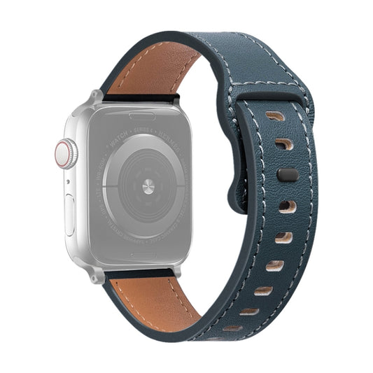 Butterfly Buckle Cowhide Leather Watch Band For Apple Watch Ultra 49mm&Watch Ultra 2 49mm / Series 9&8&7 45mm / SE 3&SE 2&6&SE&5&4 44mm / 3&2&1 42mm(Cyan) by bashfashion