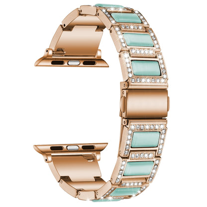 22mm Metal Opal Watch Band For Apple Watch Series 9&8&7 41mm / SE 3&SE 2&6&SE&5&4 40mm / 3&2&1 38mm(Rose Gold+Blue) by bashfashion