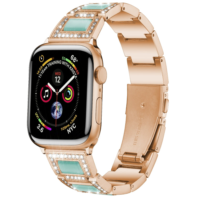 22mm Metal Opal Watch Band For Apple Watch Series 9&8&7 41mm / SE 3&SE 2&6&SE&5&4 40mm / 3&2&1 38mm(Rose Gold+Blue) by bashfashion