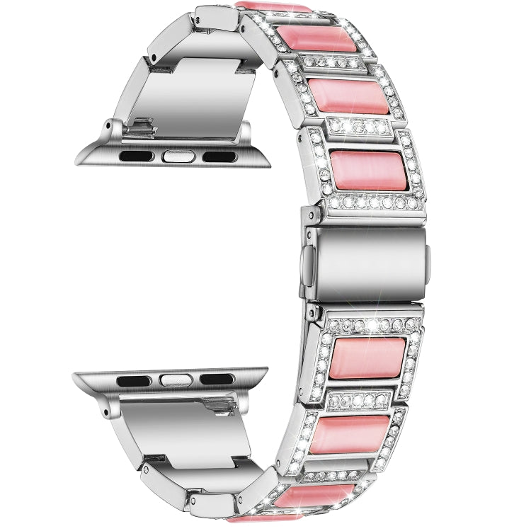 22mm Metal Opal Watch Band For Apple Watch Series 9&8&7 41mm / SE 3&SE 2&6&SE&5&4 40mm / 3&2&1 38mm(Silver Pink) by bashfashion